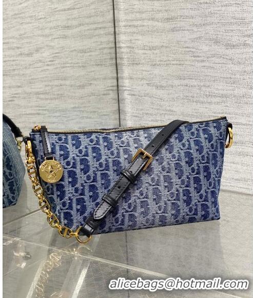 Buy Luxury Dior Diorstar Hobo Bag with Chain in Denim Dior Oblique Jacquard CD4074 Blue 2024