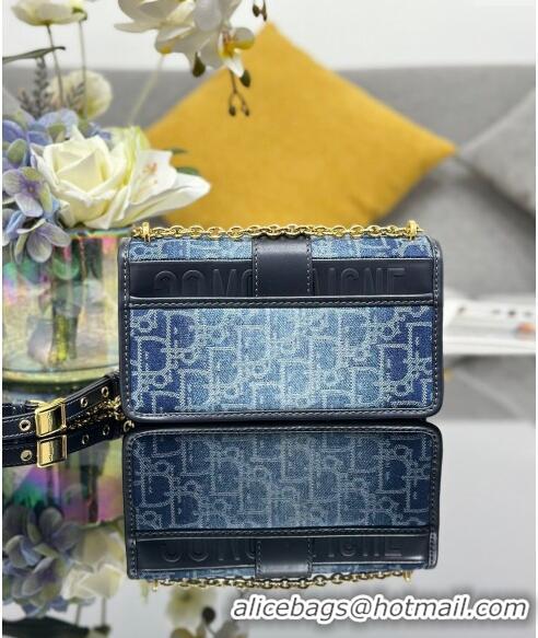 Fashion Dior 30 Montaigne East-West Bag with Chain in Denim Dior Oblique Jacquard  CD4081 Blue 2024