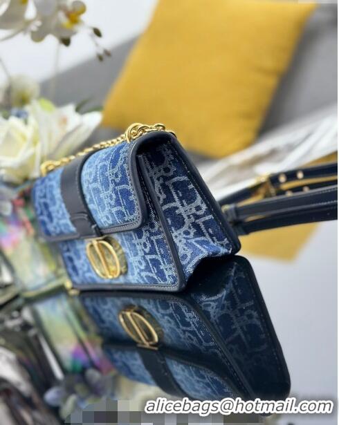 Fashion Dior 30 Montaigne East-West Bag with Chain in Denim Dior Oblique Jacquard  CD4081 Blue 2024