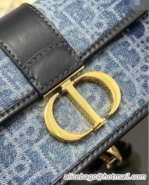 Fashion Dior 30 Montaigne East-West Bag with Chain in Denim Dior Oblique Jacquard  CD4081 Blue 2024