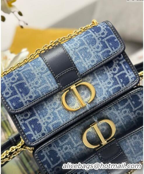 Fashion Dior 30 Montaigne East-West Bag with Chain in Denim Dior Oblique Jacquard  CD4081 Blue 2024