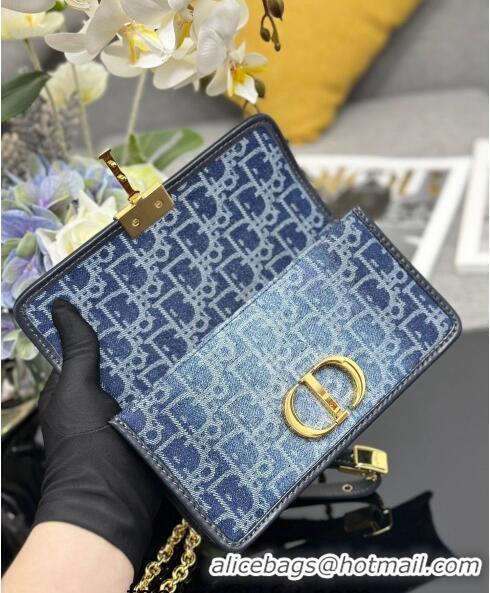 Fashion Dior 30 Montaigne East-West Bag with Chain in Denim Dior Oblique Jacquard  CD4081 Blue 2024