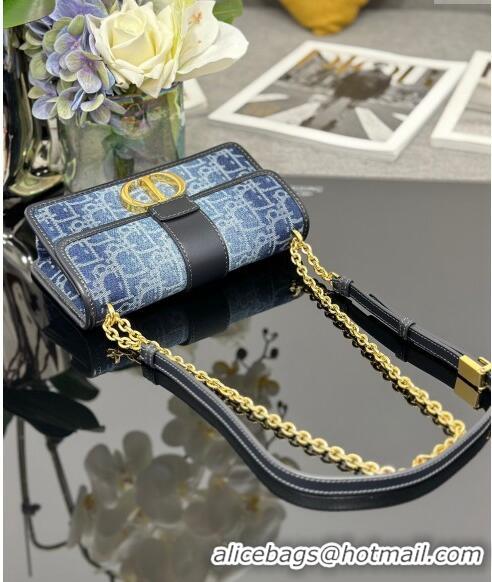 Fashion Dior 30 Montaigne East-West Bag with Chain in Denim Dior Oblique Jacquard  CD4081 Blue 2024