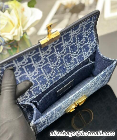 Fashion Dior 30 Montaigne East-West Bag with Chain in Denim Dior Oblique Jacquard  CD4081 Blue 2024