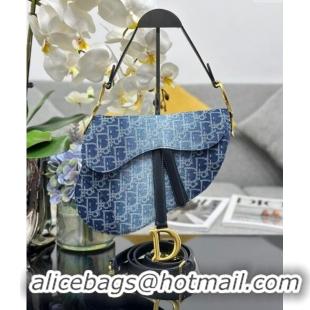 Purchase Best Dior Medium Saddle Bag with Strap in Denim Dior Oblique Jacquard CD4080 Blue 2024