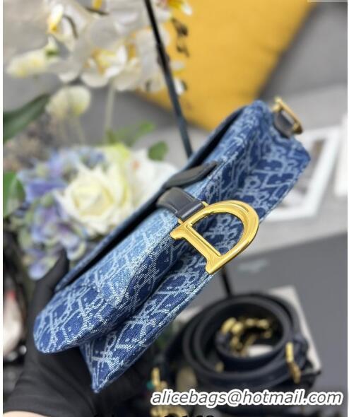 Purchase Best Dior Medium Saddle Bag with Strap in Denim Dior Oblique Jacquard CD4080 Blue 2024