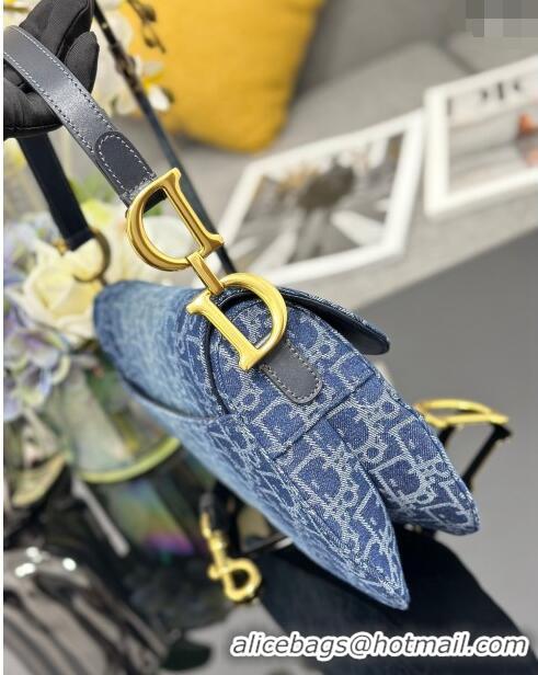 Purchase Best Dior Medium Saddle Bag with Strap in Denim Dior Oblique Jacquard CD4080 Blue 2024