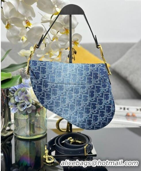 Purchase Best Dior Medium Saddle Bag with Strap in Denim Dior Oblique Jacquard CD4080 Blue 2024