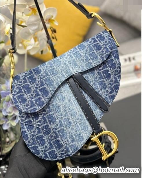 Purchase Best Dior Medium Saddle Bag with Strap in Denim Dior Oblique Jacquard CD4080 Blue 2024