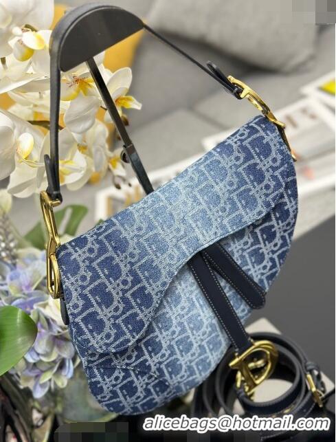 Purchase Best Dior Medium Saddle Bag with Strap in Denim Dior Oblique Jacquard CD4080 Blue 2024