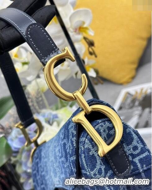 Purchase Best Dior Medium Saddle Bag with Strap in Denim Dior Oblique Jacquard CD4080 Blue 2024