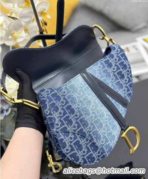 Purchase Best Dior Medium Saddle Bag with Strap in Denim Dior Oblique Jacquard CD4080 Blue 2024