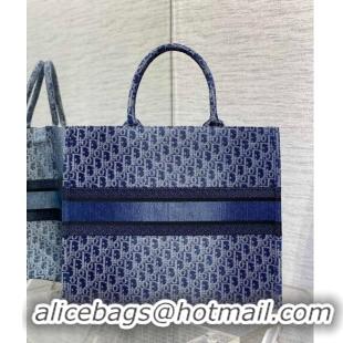 Top Quality Dior Large Book Tote Bag in Denim Dior Oblique Jacquard CD4077 Blue 2024