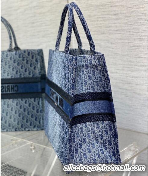 Top Quality Dior Large Book Tote Bag in Denim Dior Oblique Jacquard CD4077 Blue 2024