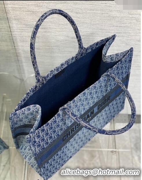 Top Quality Dior Large Book Tote Bag in Denim Dior Oblique Jacquard CD4077 Blue 2024