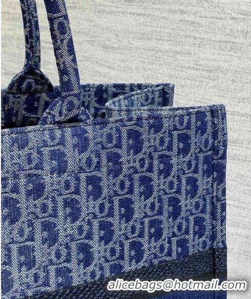 Top Quality Dior Large Book Tote Bag in Denim Dior Oblique Jacquard CD4077 Blue 2024