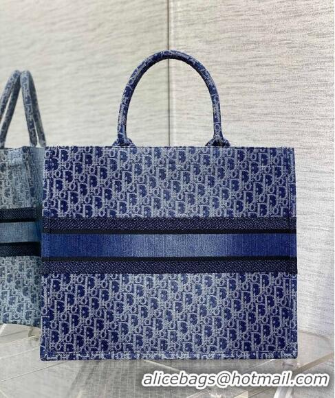 Top Quality Dior Large Book Tote Bag in Denim Dior Oblique Jacquard CD4077 Blue 2024