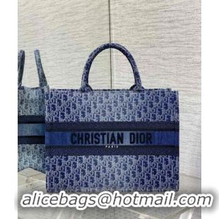 Best Product Dior Medium Book Tote Bag in Denim Dior Oblique Jacquard CD4078 Blue 2024