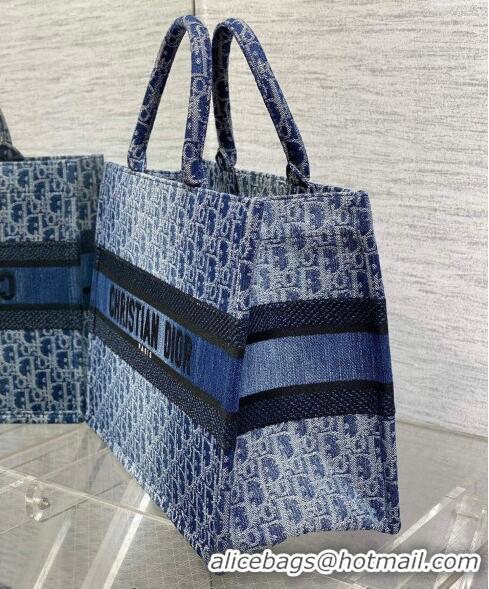 Best Product Dior Medium Book Tote Bag in Denim Dior Oblique Jacquard CD4078 Blue 2024