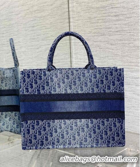 Best Product Dior Medium Book Tote Bag in Denim Dior Oblique Jacquard CD4078 Blue 2024