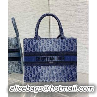 Most Popular Dior Small Book Tote Bag in Denim Dior Oblique Jacquard CD4079 Blue 2024