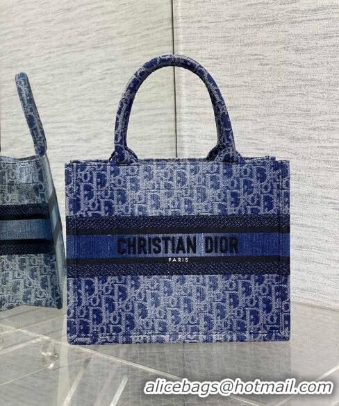 Most Popular Dior Small Book Tote Bag in Denim Dior Oblique Jacquard CD4079 Blue 2024