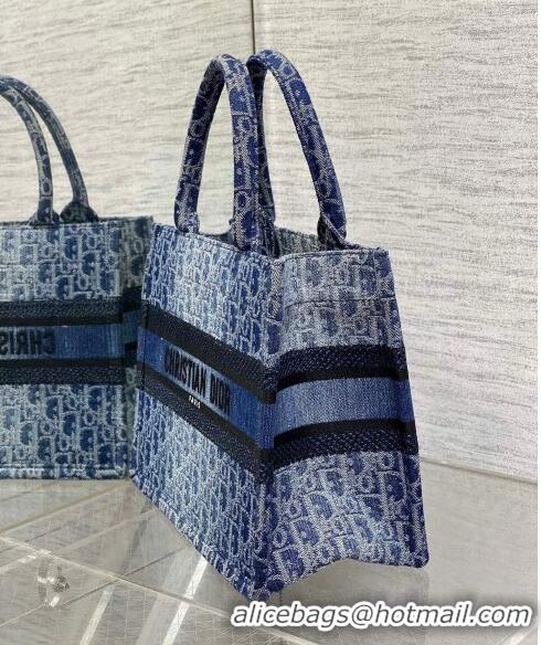 Most Popular Dior Small Book Tote Bag in Denim Dior Oblique Jacquard CD4079 Blue 2024