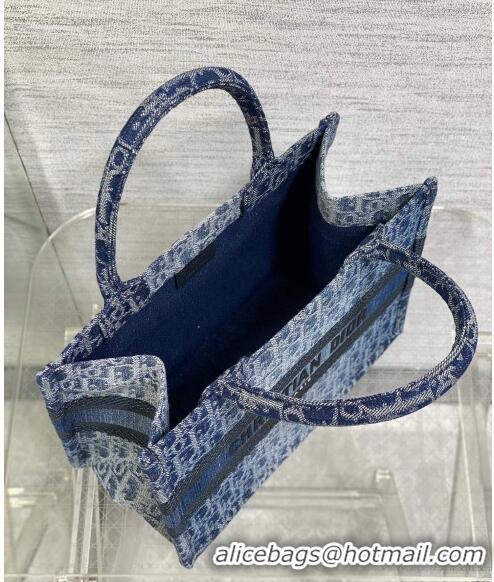 Most Popular Dior Small Book Tote Bag in Denim Dior Oblique Jacquard CD4079 Blue 2024