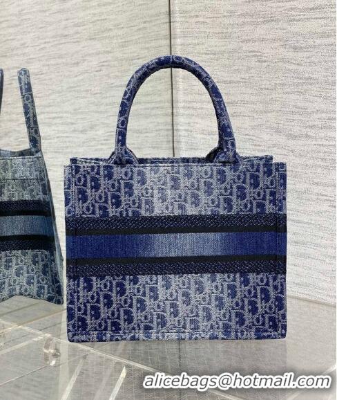 Most Popular Dior Small Book Tote Bag in Denim Dior Oblique Jacquard CD4079 Blue 2024