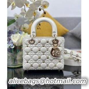 Inexpensive Dior Small Lady Dior MY ABCDior Bag in Cannage Lambskin with Gold-Finish Zodiac Sign Studs CD4082 White 2024