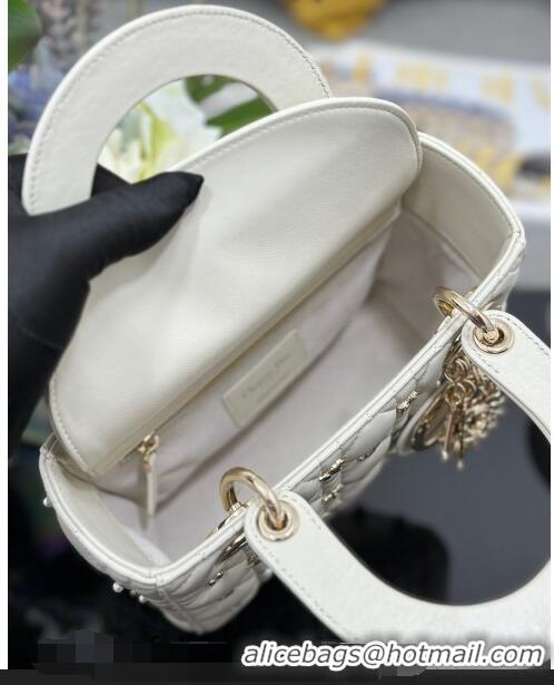 Inexpensive Dior Small Lady Dior MY ABCDior Bag in Cannage Lambskin with Gold-Finish Zodiac Sign Studs CD4082 White 2024