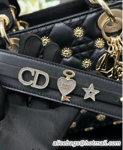 Best Grade Dior Small Lady Dior MY ABCDior Bag in Cannage Lambskin with Gold-Finish Sun Studs CD4082 Black Gold 2024