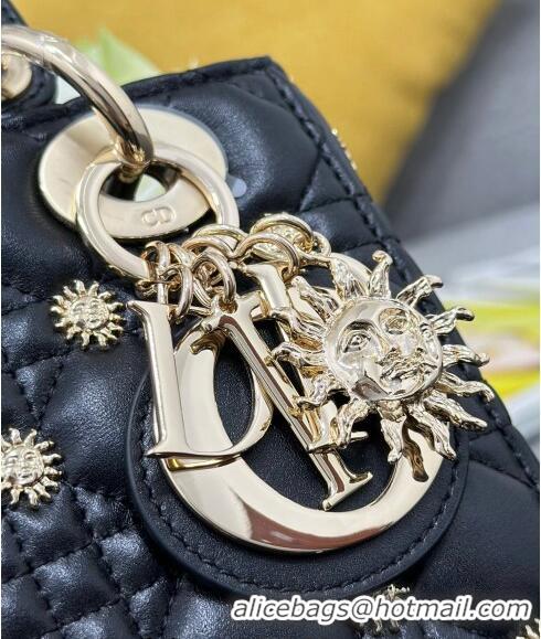 Best Grade Dior Small Lady Dior MY ABCDior Bag in Cannage Lambskin with Gold-Finish Sun Studs CD4082 Black Gold 2024