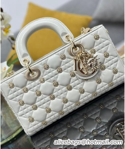 Best Product Dior Medium Lady D-Joy Bag in Cannage Lambskin with Gold-Finish Sun Studs CD4085 White 2024