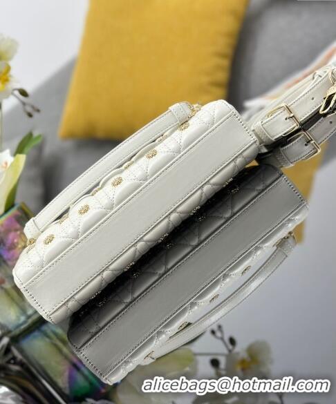 Best Product Dior Medium Lady D-Joy Bag in Cannage Lambskin with Gold-Finish Sun Studs CD4085 White 2024