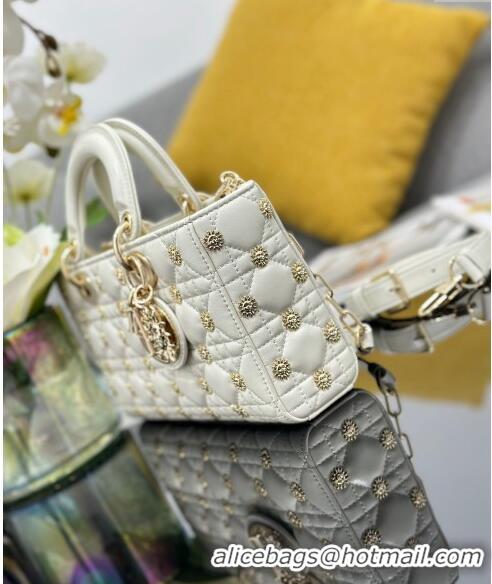 Best Product Dior Medium Lady D-Joy Bag in Cannage Lambskin with Gold-Finish Sun Studs CD4085 White 2024