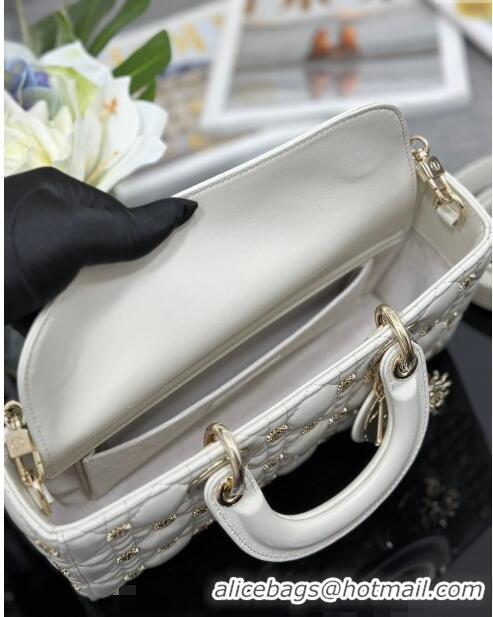 Best Product Dior Medium Lady D-Joy Bag in Cannage Lambskin with Gold-Finish Sun Studs CD4085 White 2024