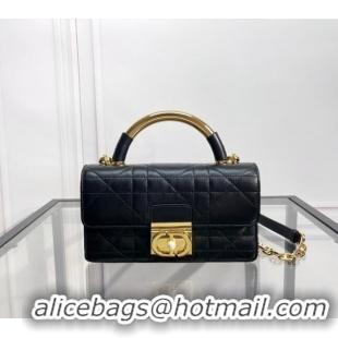 Luxurious Dior Mini Dior Ange Top handle Bag in Macrocannage Calfskin CD4087 Black 2024