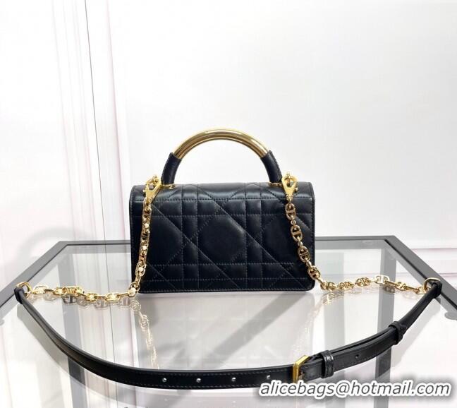 Luxurious Dior Mini Dior Ange Top handle Bag in Macrocannage Calfskin CD4087 Black 2024