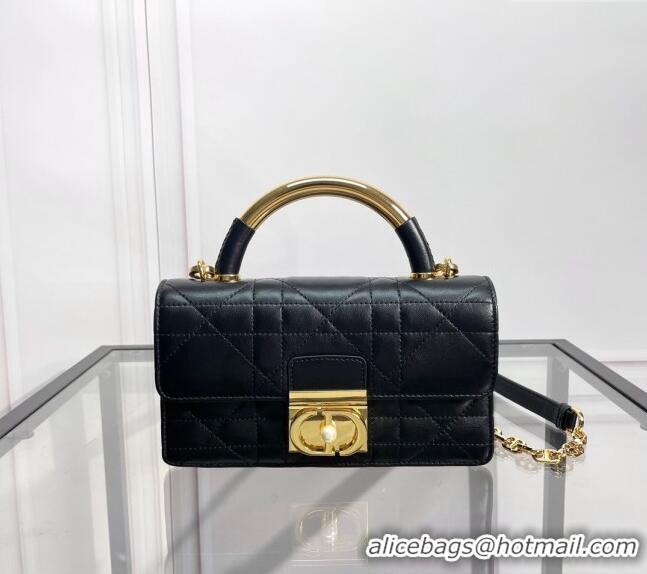 Luxurious Dior Mini Dior Ange Top handle Bag in Macrocannage Calfskin CD4087 Black 2024