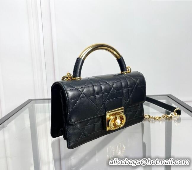 Luxurious Dior Mini Dior Ange Top handle Bag in Macrocannage Calfskin CD4087 Black 2024