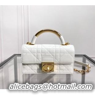 Luxurious Dior Mini Dior Ange Top handle Bag in Macrocannage Calfskin CD4087 White 2024