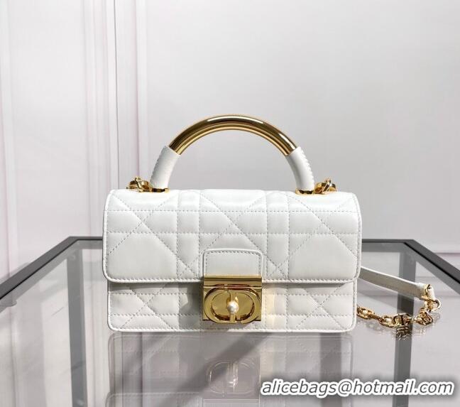 Luxurious Dior Mini Dior Ange Top handle Bag in Macrocannage Calfskin CD4087 White 2024