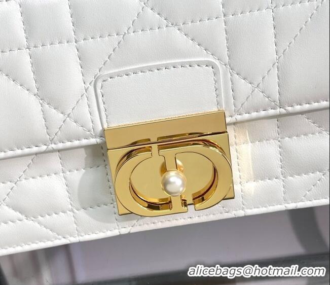 Luxurious Dior Mini Dior Ange Top handle Bag in Macrocannage Calfskin CD4087 White 2024