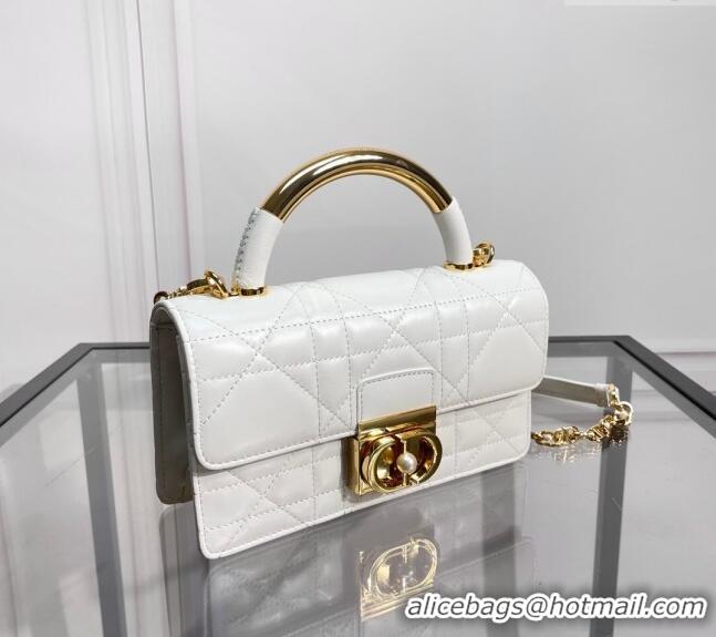 Luxurious Dior Mini Dior Ange Top handle Bag in Macrocannage Calfskin CD4087 White 2024