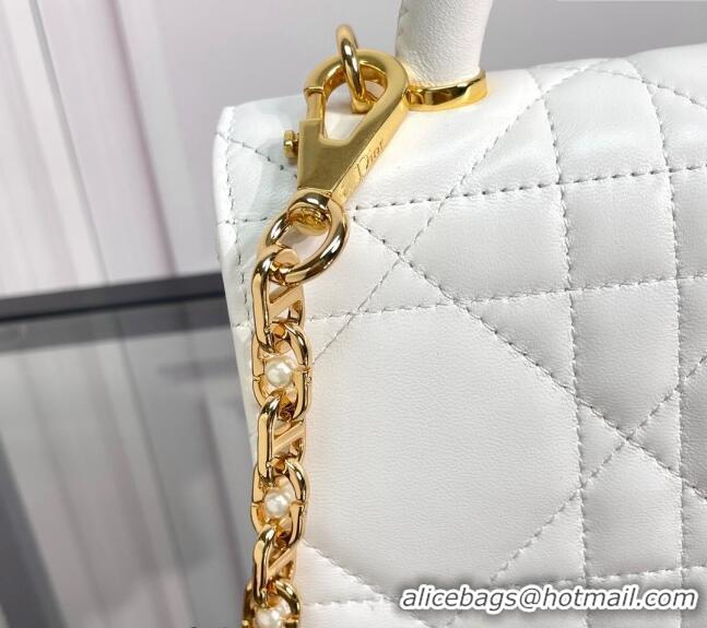 Luxurious Dior Mini Dior Ange Top handle Bag in Macrocannage Calfskin CD4087 White 2024