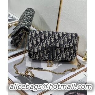 Market Sells Dior Sanddle Pouch with Chain Mini Bag Oblique Jacquard CD4093 Blue 2024