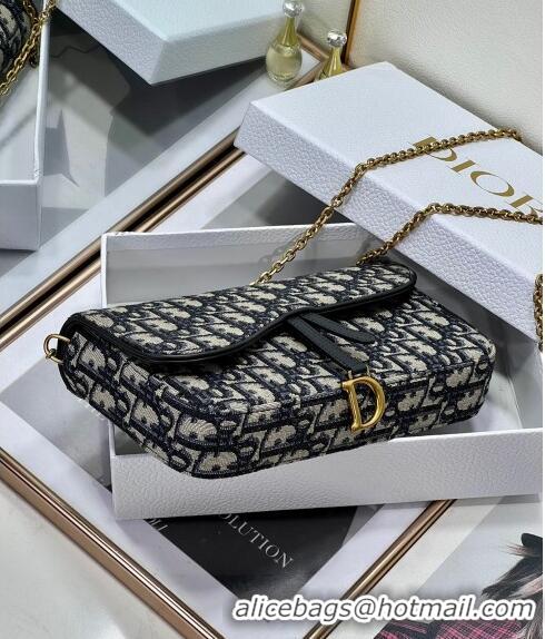 Market Sells Dior Sanddle Pouch with Chain Mini Bag Oblique Jacquard CD4093 Blue 2024