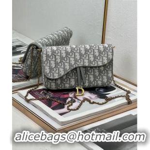 New Release Creation Dior Sanddle Pouch with Chain Mini Bag Blue Oblique Jacquard CD4093 Grey 2024