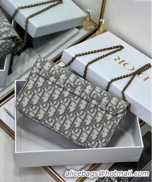 New Release Creation Dior Sanddle Pouch with Chain Mini Bag Blue Oblique Jacquard CD4093 Grey 2024